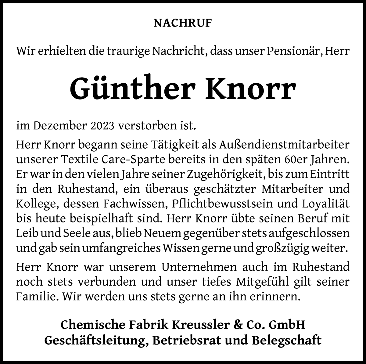 Traueranzeige von Günther Knorr von Wuemme Zeitung