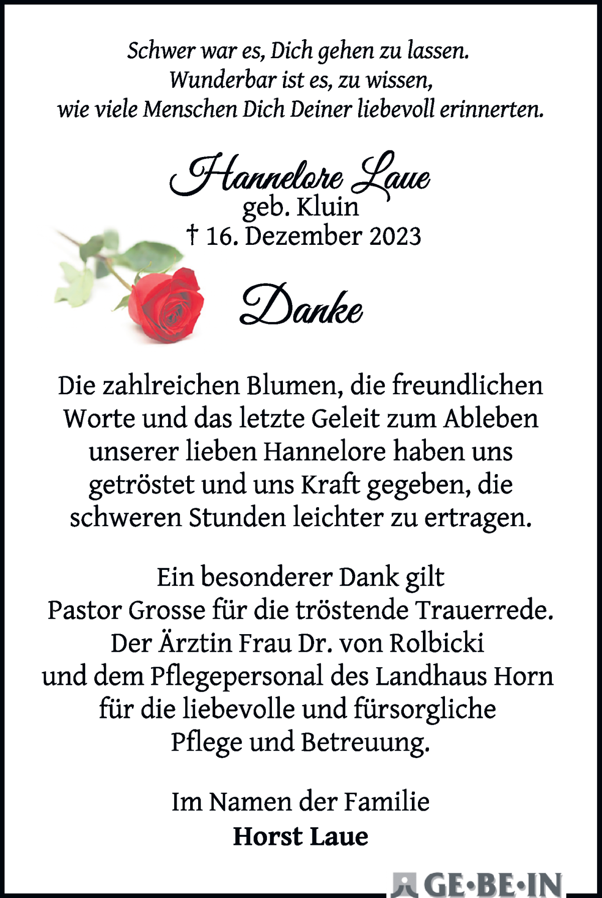 Traueranzeige von Hannelore Laue von WESER-KURIER