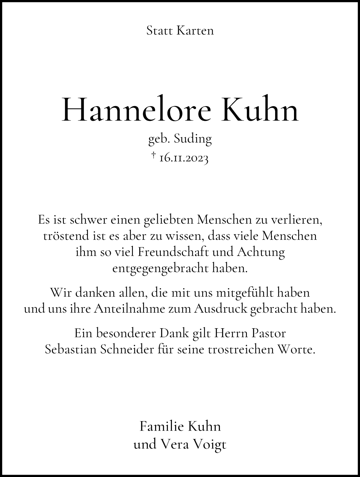 Traueranzeige von Hannlore Kuhn von WESER-KURIER