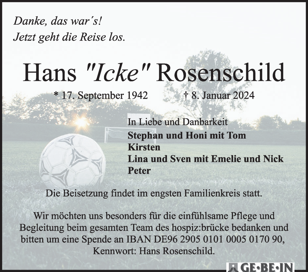 Traueranzeige von Hans Rosenschild von WESER-KURIER
