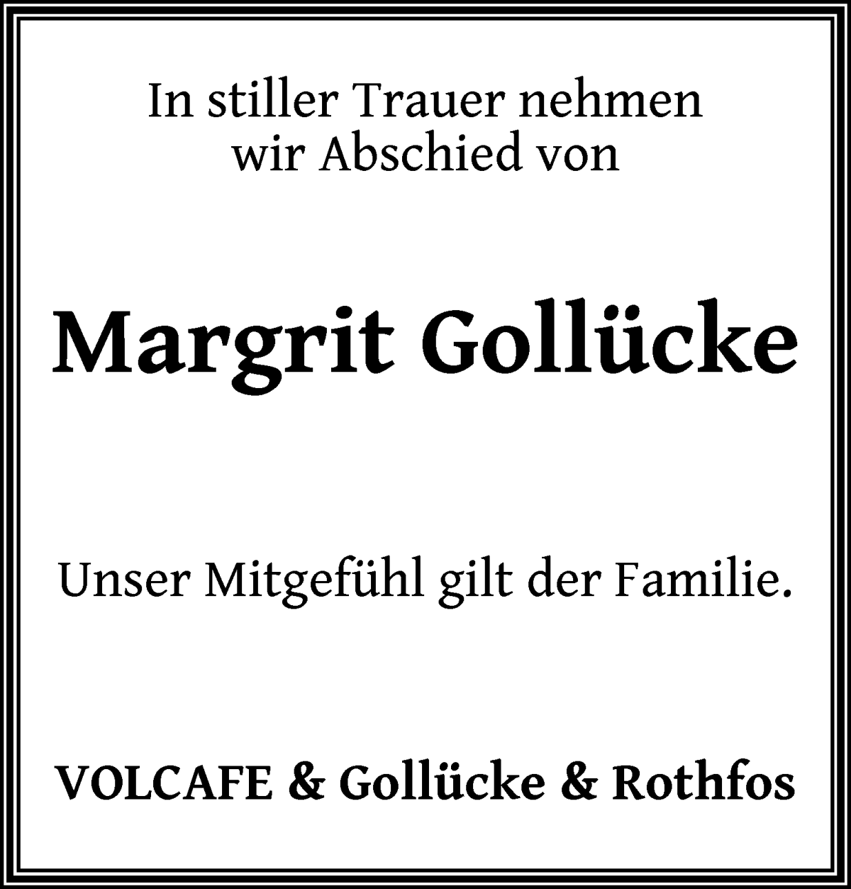 Traueranzeige von Margrit Gollücke von WESER-KURIER