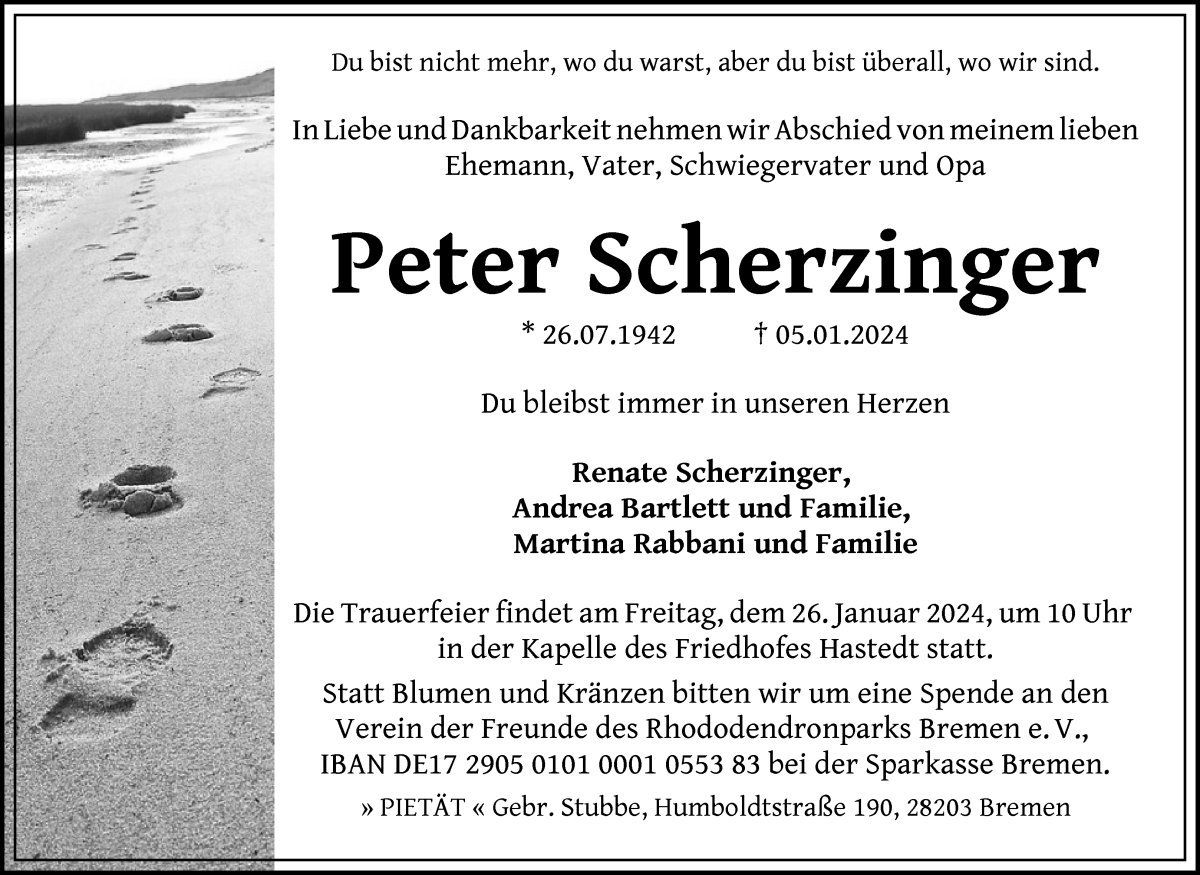 Traueranzeige von Peter Scherzinger von WESER-KURIER