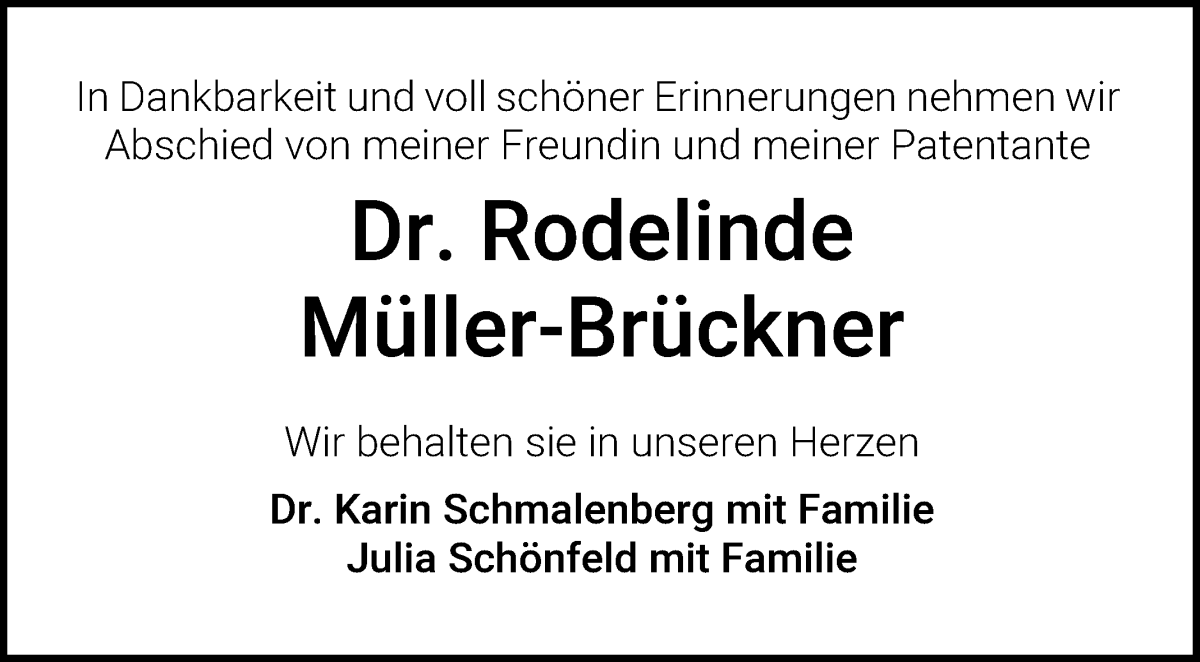 Traueranzeige von Dr. phil. Rodelinde Müller-Brückner von WESER-KURIER