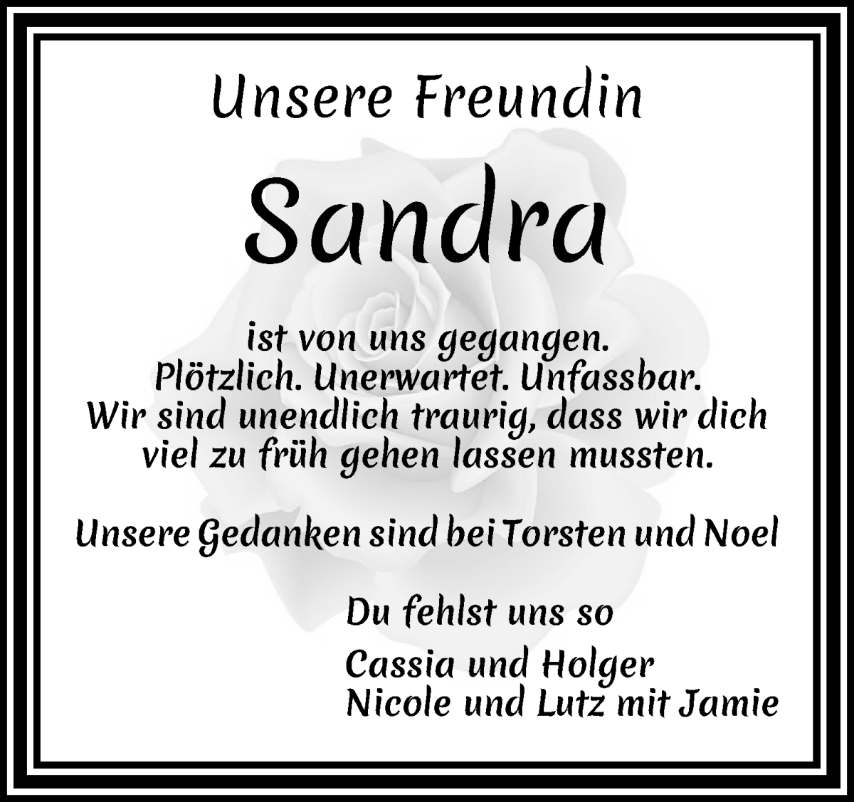 Traueranzeige von Sandra Kretschmer von WESER-KURIER