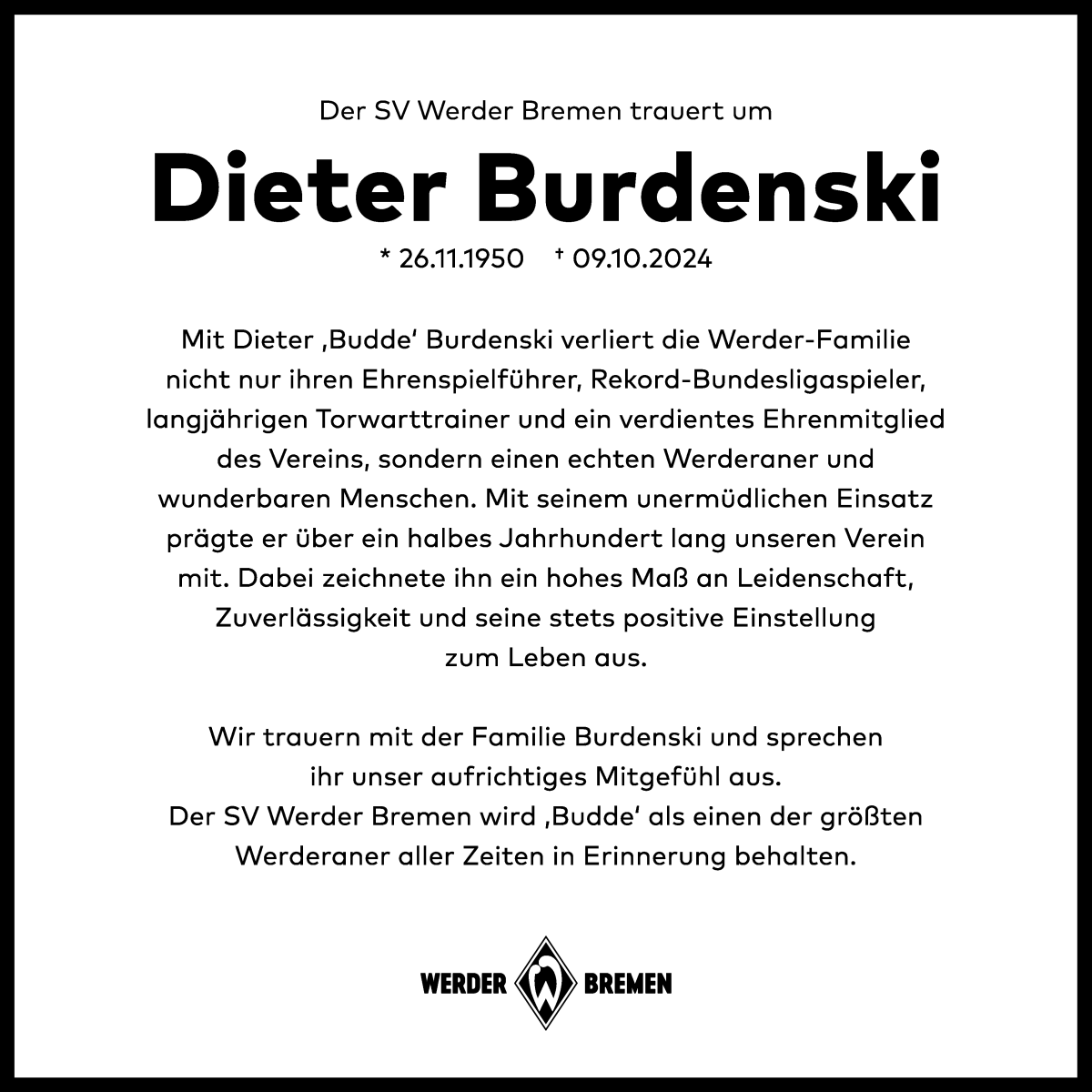 Traueranzeige von Dieter Burdenski von WESER-KURIER