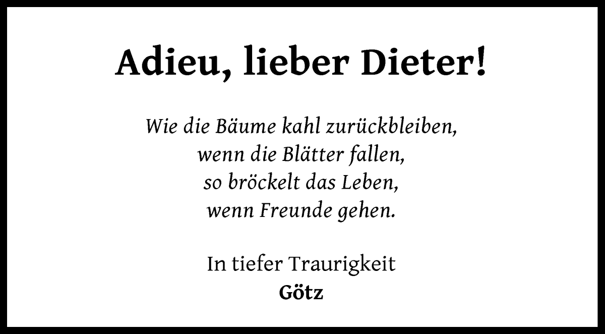 Traueranzeige von Dieter Burdenski von WESER-KURIER