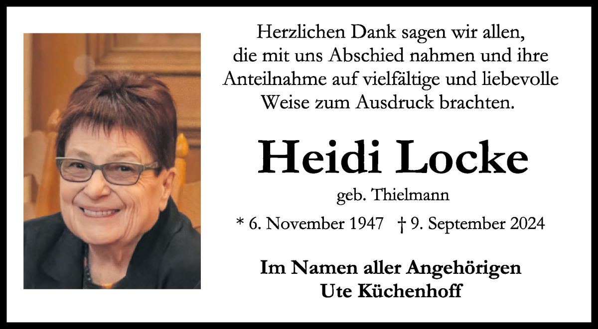 Traueranzeige von Heidi Locke von WESER-KURIER