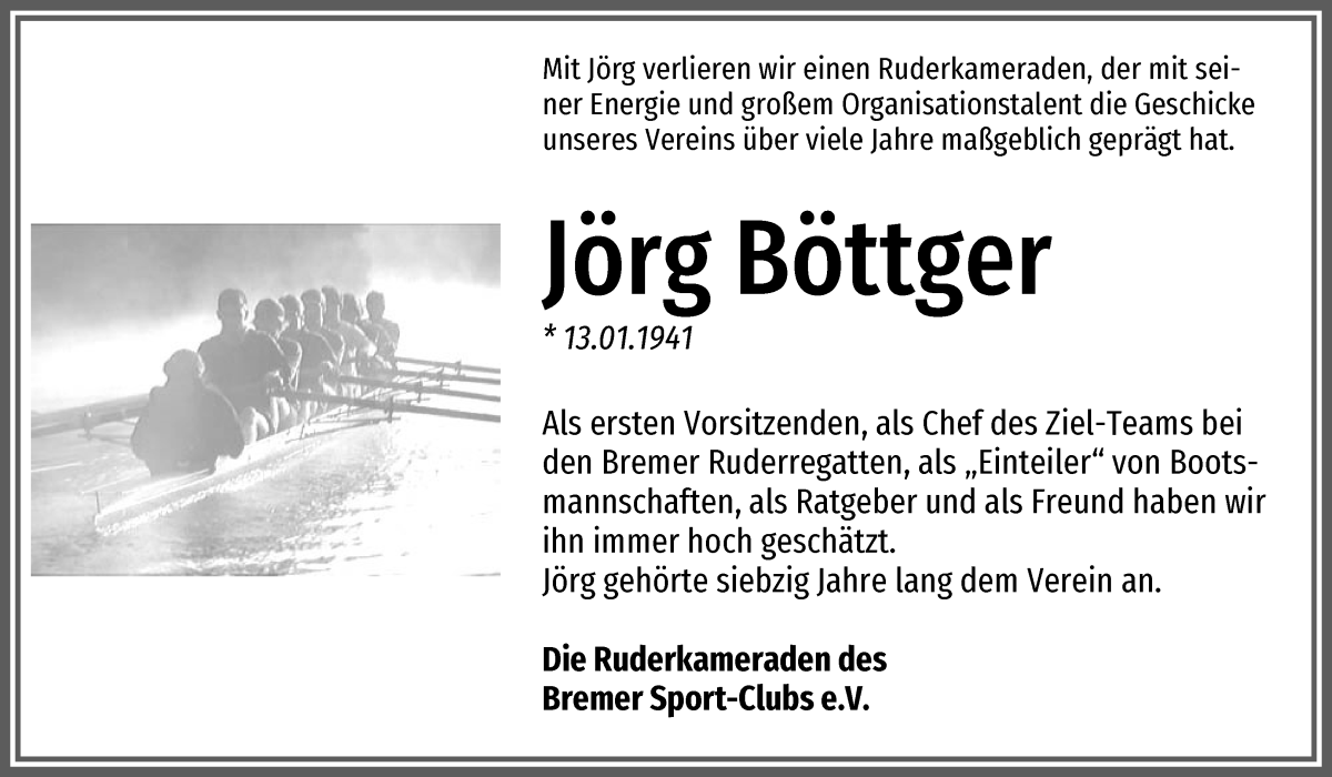 Traueranzeige von Jörg Böttger von WESER-KURIER