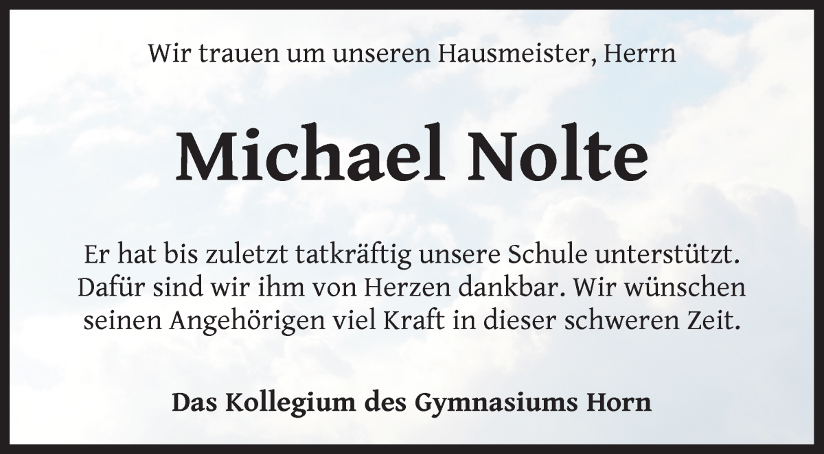 Traueranzeige von Michael Nolte von WESER-KURIER