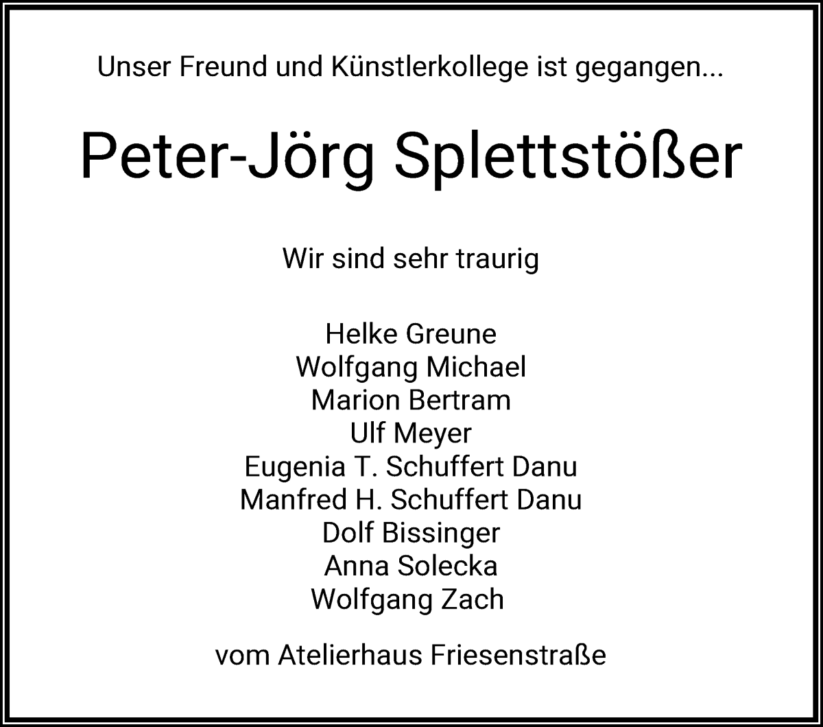 Traueranzeige von Peter Jörg Splettstößer von WESER-KURIER