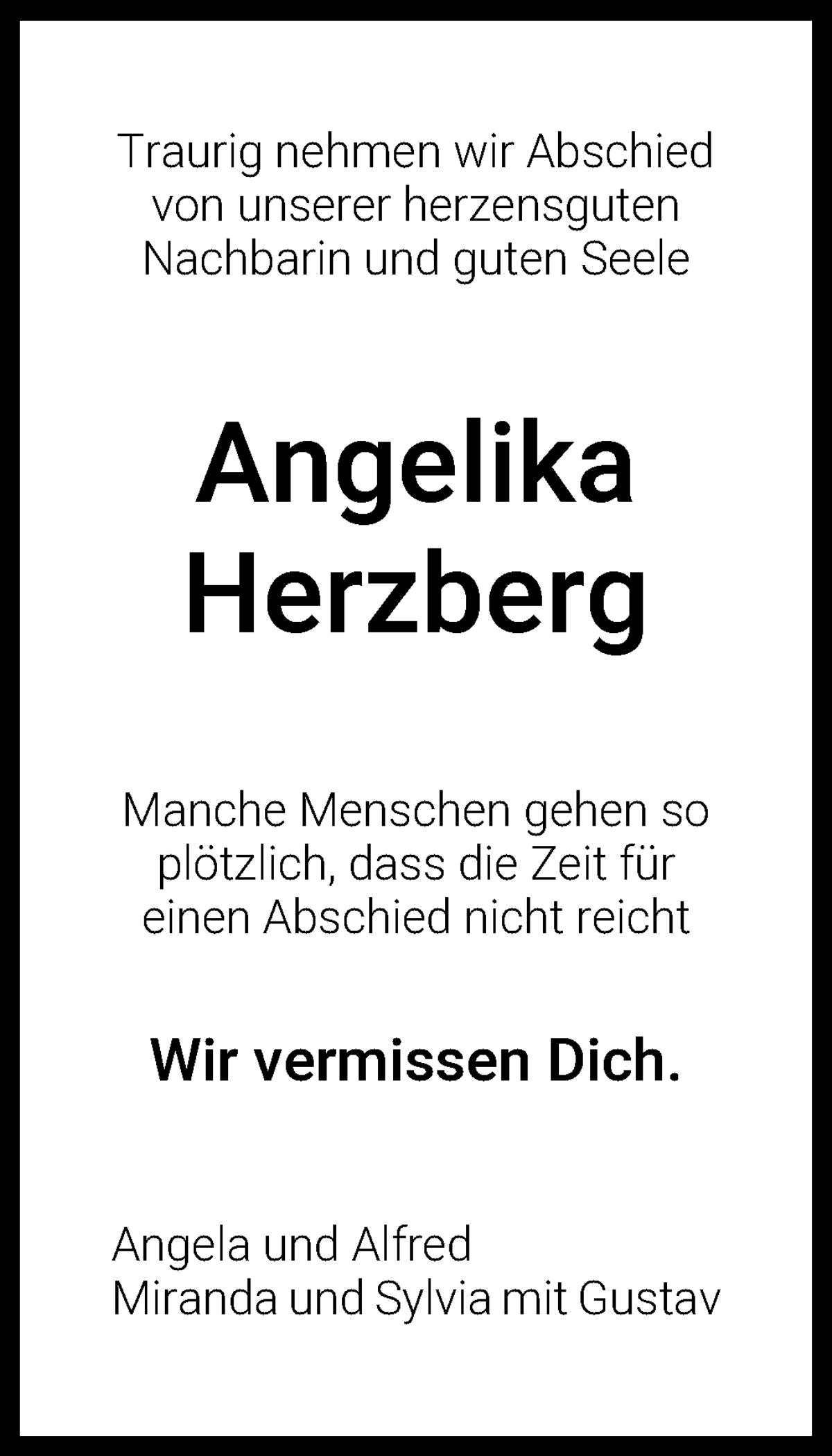 Traueranzeige von Angelika Herzberg von WESER-KURIER