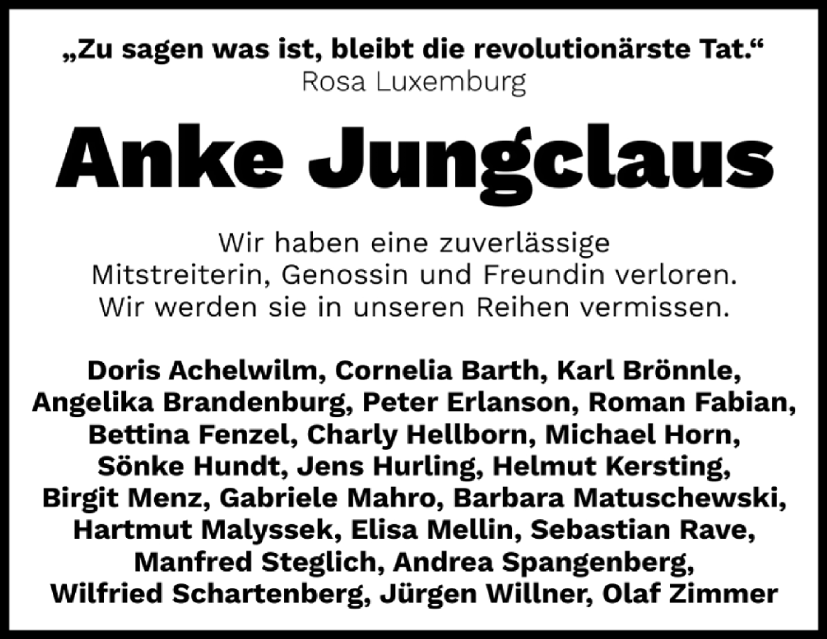 Traueranzeige von Anke Jungclaus von WESER-KURIER