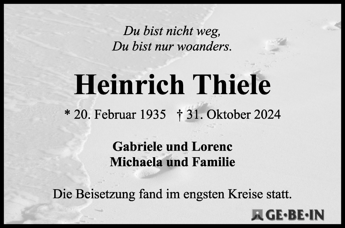 Traueranzeige von Heinrich Thiele von WESER-KURIER