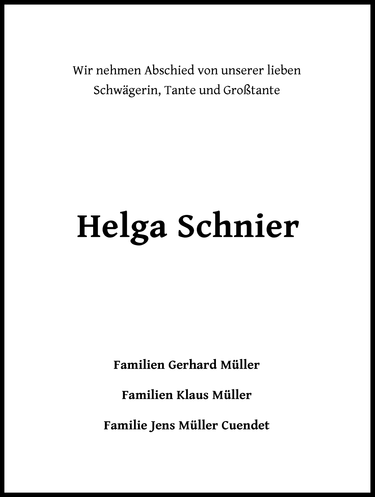 Traueranzeige von Helga Schnier von Wuemme Zeitung
