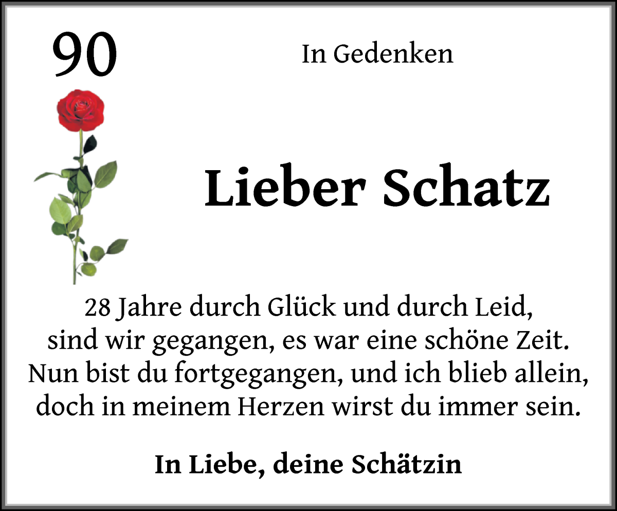Traueranzeige von Lieber Schatz  von Die Norddeutsche