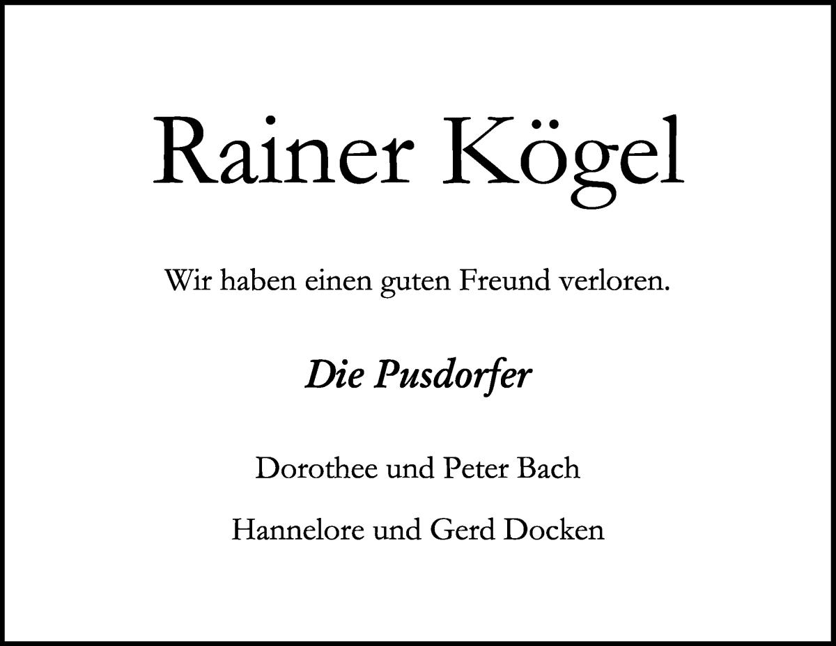 Traueranzeige von Rainer Kögel von WESER-KURIER