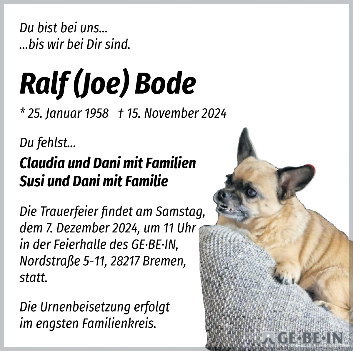 Traueranzeige von Ralf Bode von WESER-KURIER