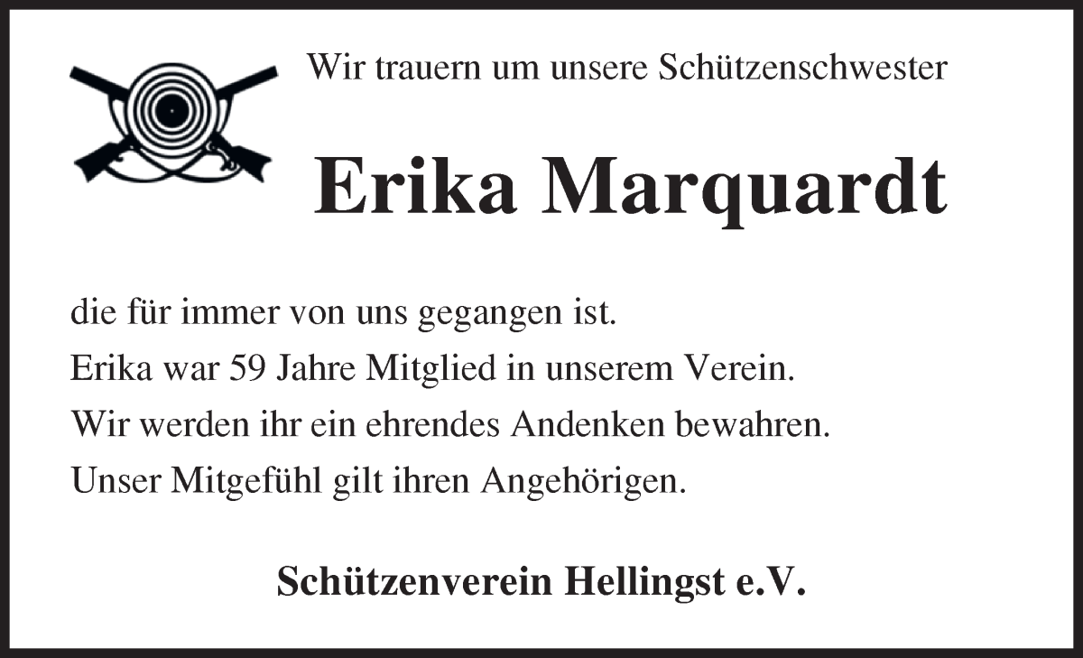 Traueranzeige von Erika Marquardt von Osterholzer Kreisblatt