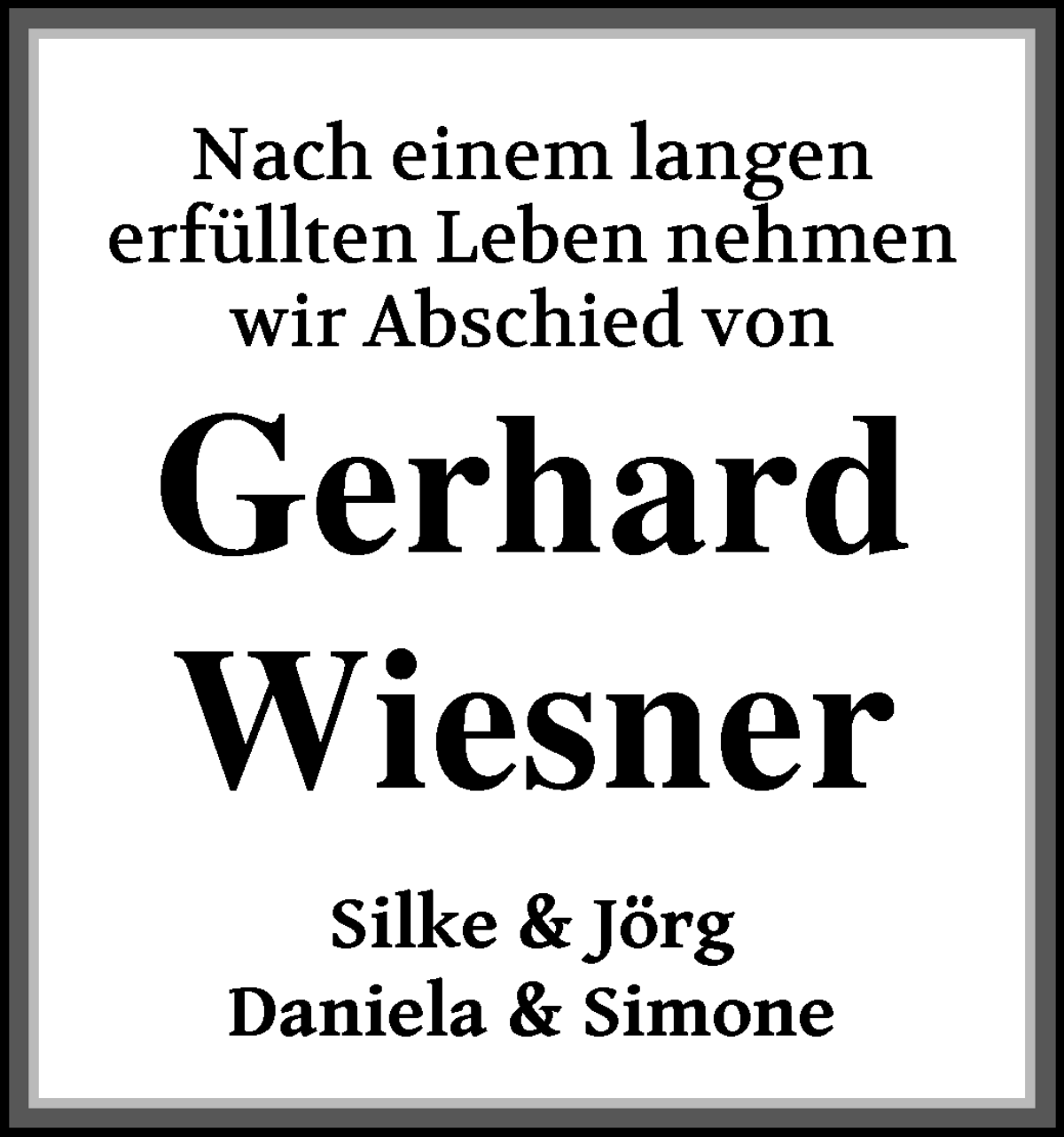 Traueranzeige von Gerhard Wiesner von WESER-KURIER