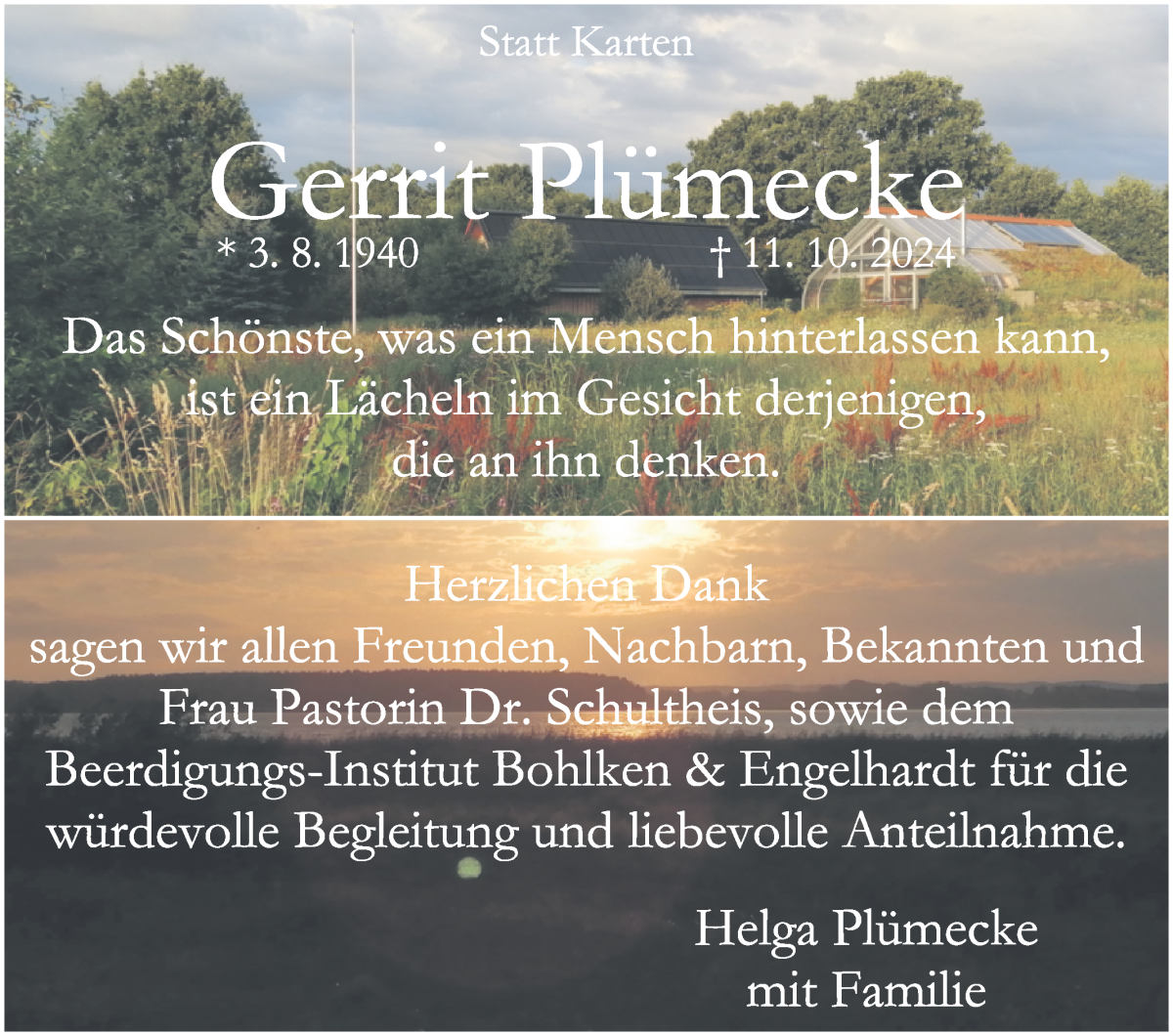 Traueranzeige von Gerrit Plümecke von WESER-KURIER