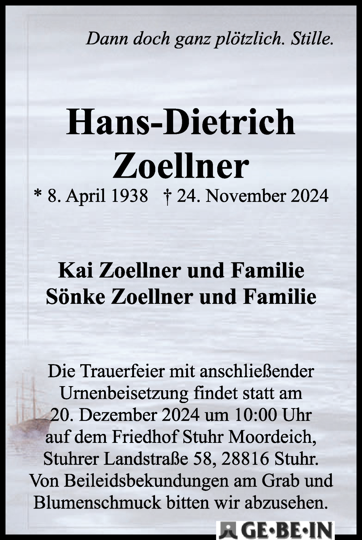 Traueranzeige von Hans-Dietrich Zoellner von WESER-KURIER