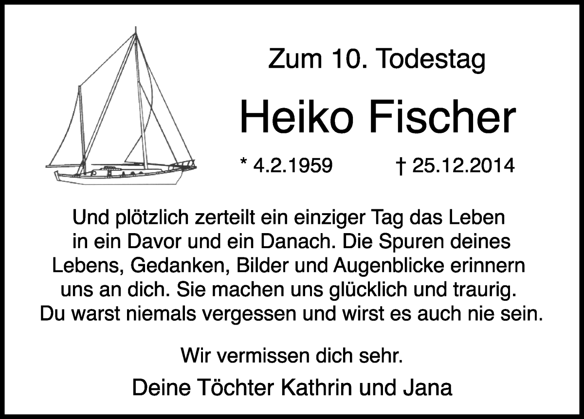Traueranzeige von Heiko Fischer von WESER-KURIER