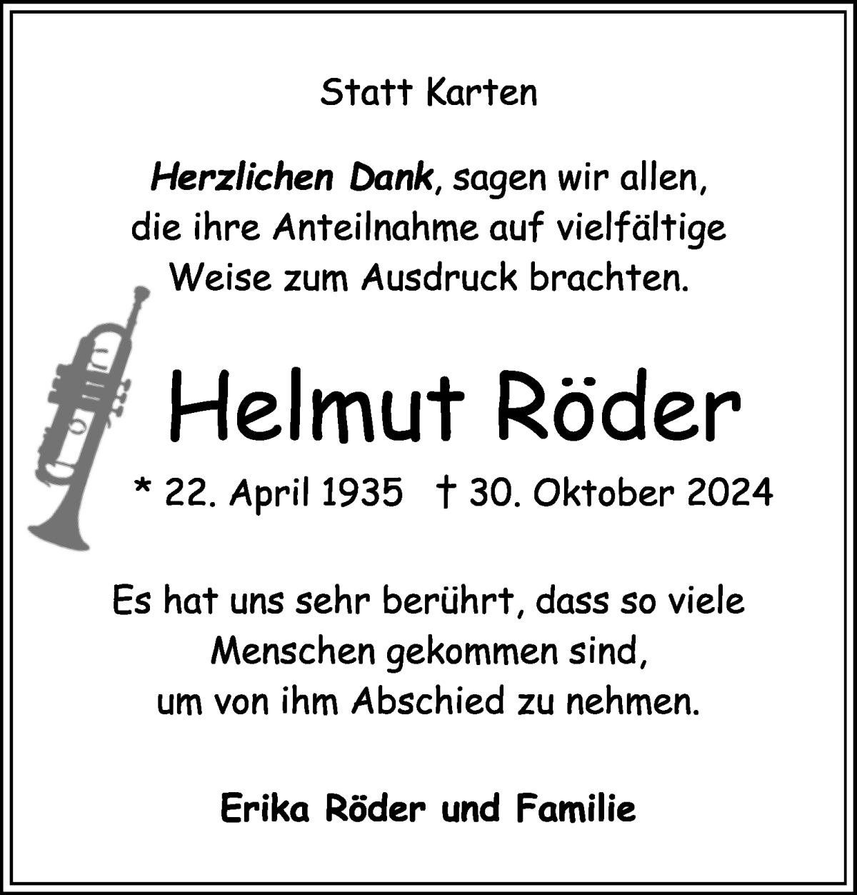 Traueranzeige von Helmut Röder von WESER-KURIER