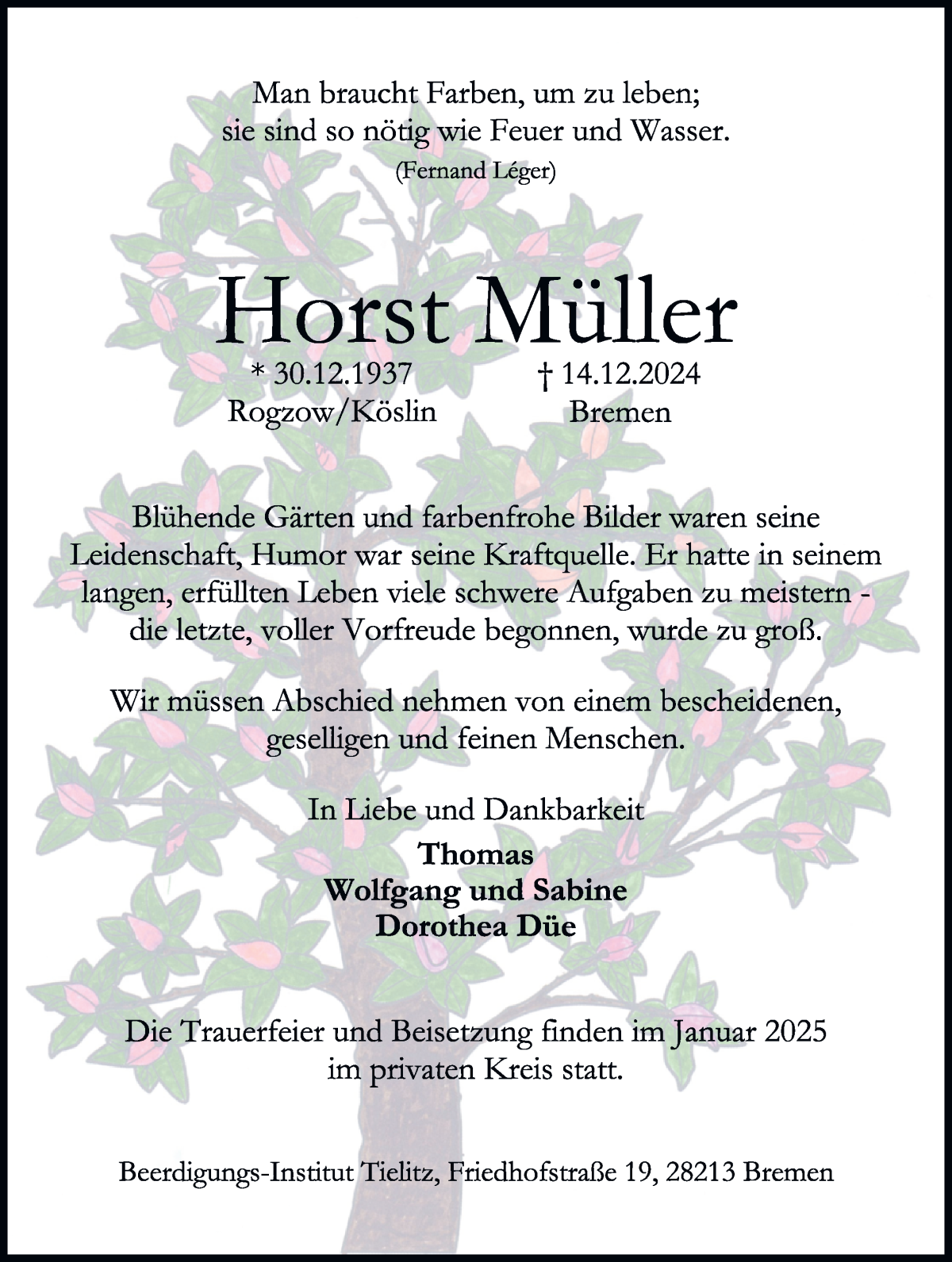 Traueranzeige von Horst Müller von WESER-KURIER
