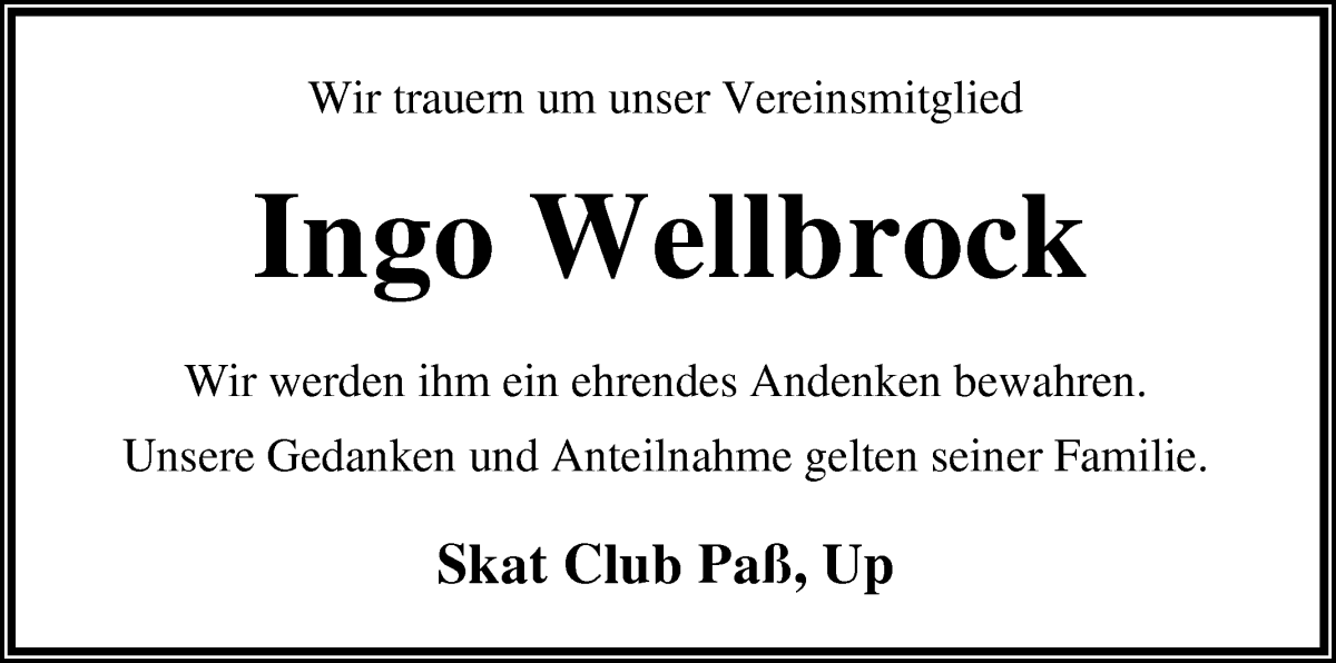 Traueranzeige von Ingo Wellbrock von Osterholzer Kreisblatt