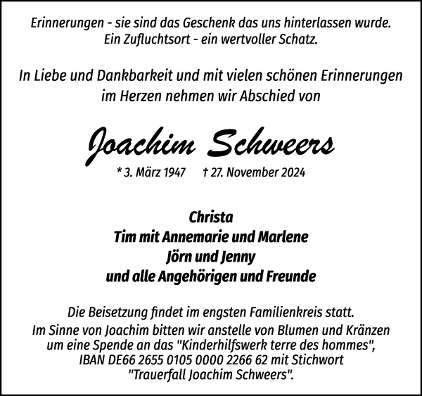 Traueranzeige von Joachim Schweers von Achimer Kurier/Verdener Nachrichten