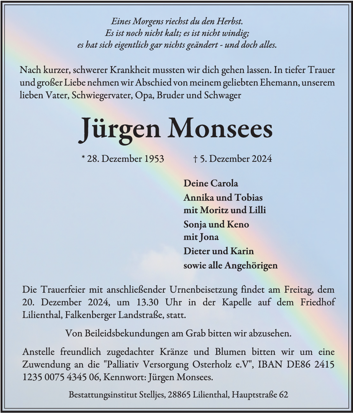 Traueranzeige von Jürgen Monsees von Osterholzer Kreisblatt