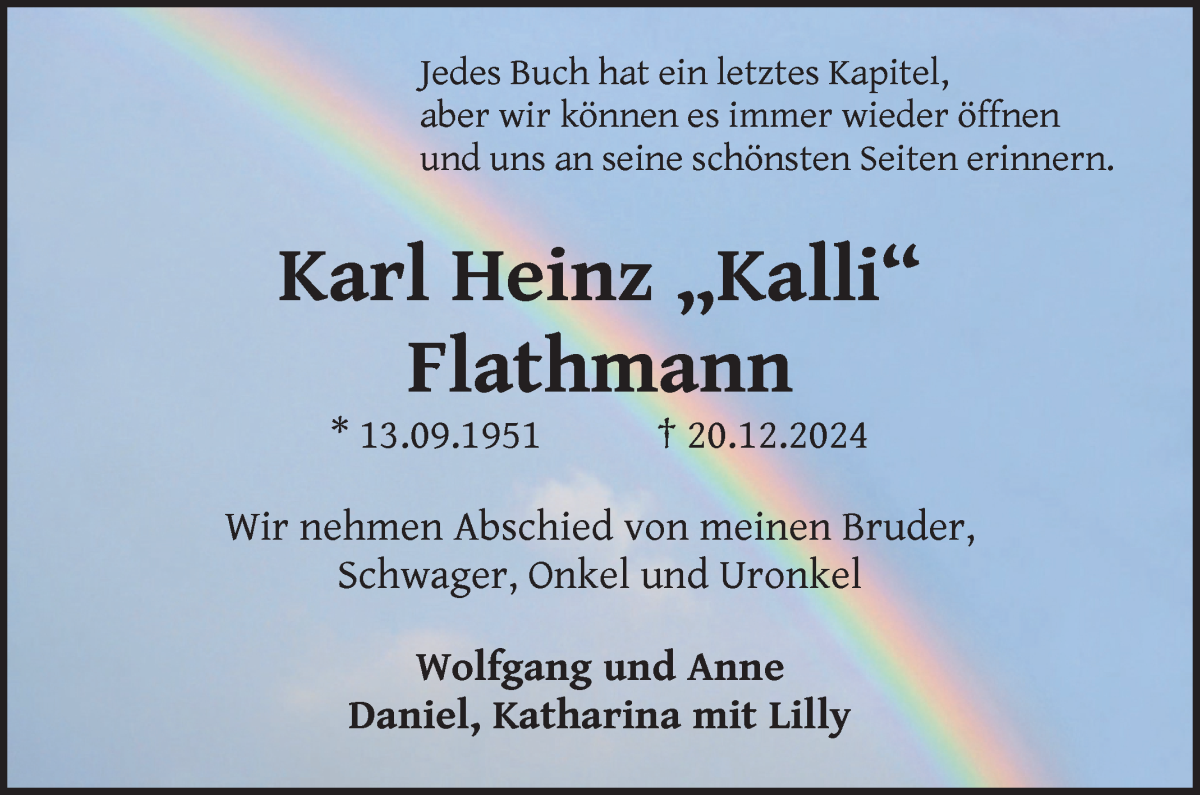 Traueranzeige von Karl-Heinz Flathmann von Wuemme Zeitung