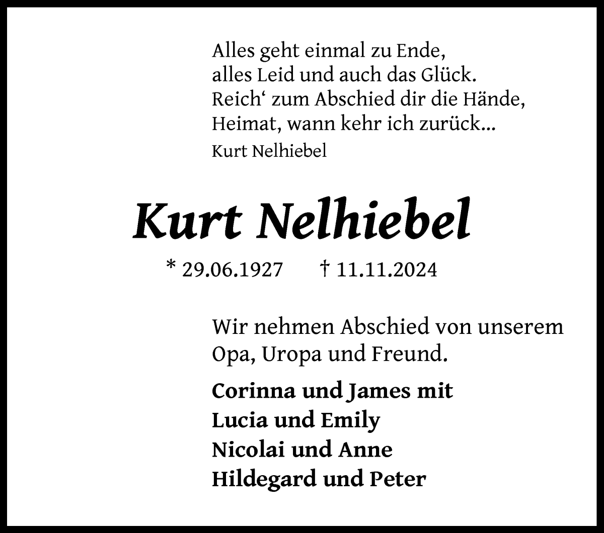 Traueranzeige von Kurt Nelhiebel von WESER-KURIER