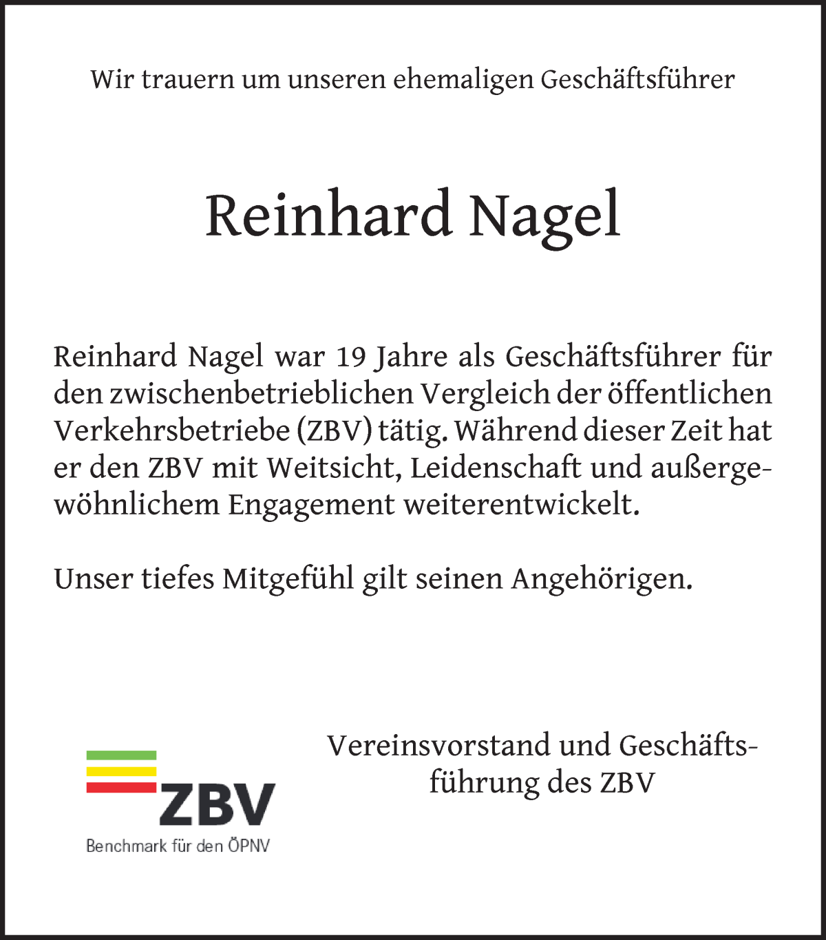 Traueranzeige von Reinhard Nagel von WESER-KURIER