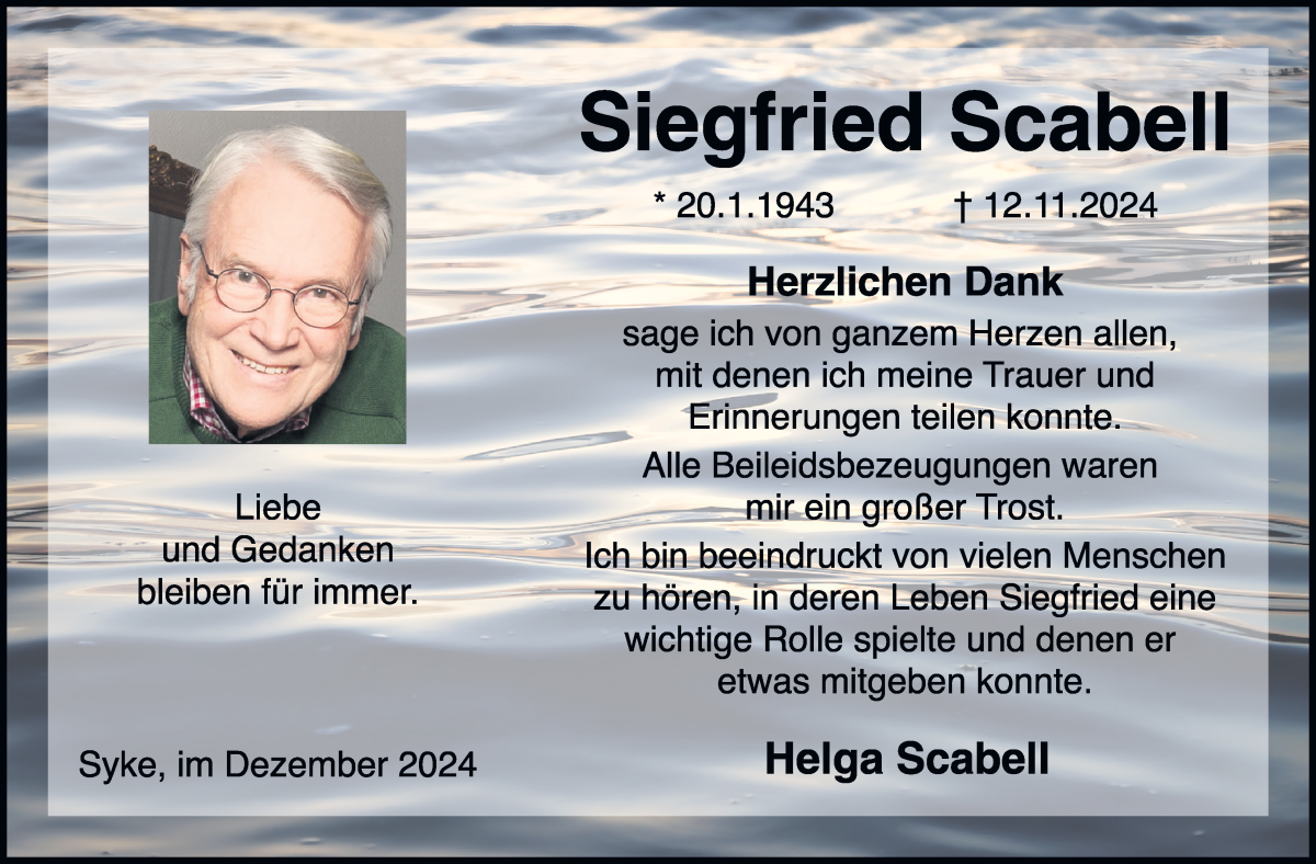 Traueranzeige von Siegfried Scabell von WESER-KURIER