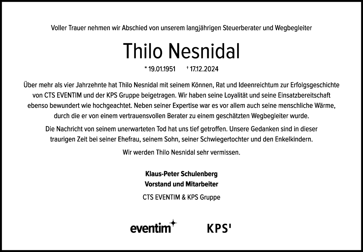 Traueranzeige von Thilo Nesnidal von WESER-KURIER