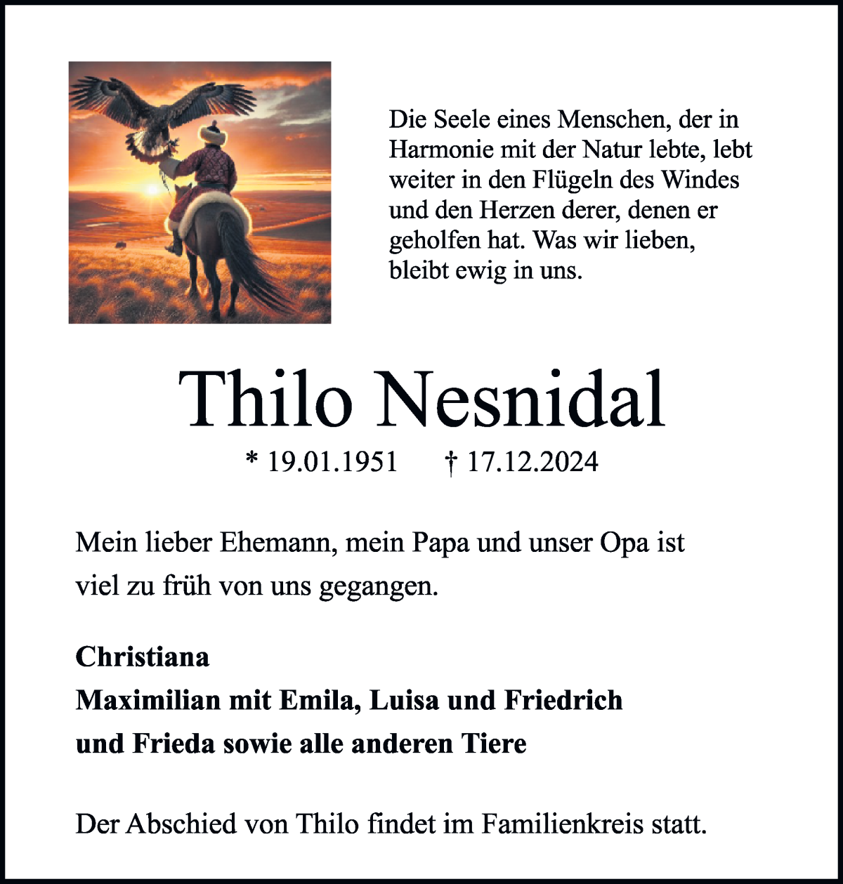 Traueranzeige von Thilo Nesnidal von WESER-KURIER