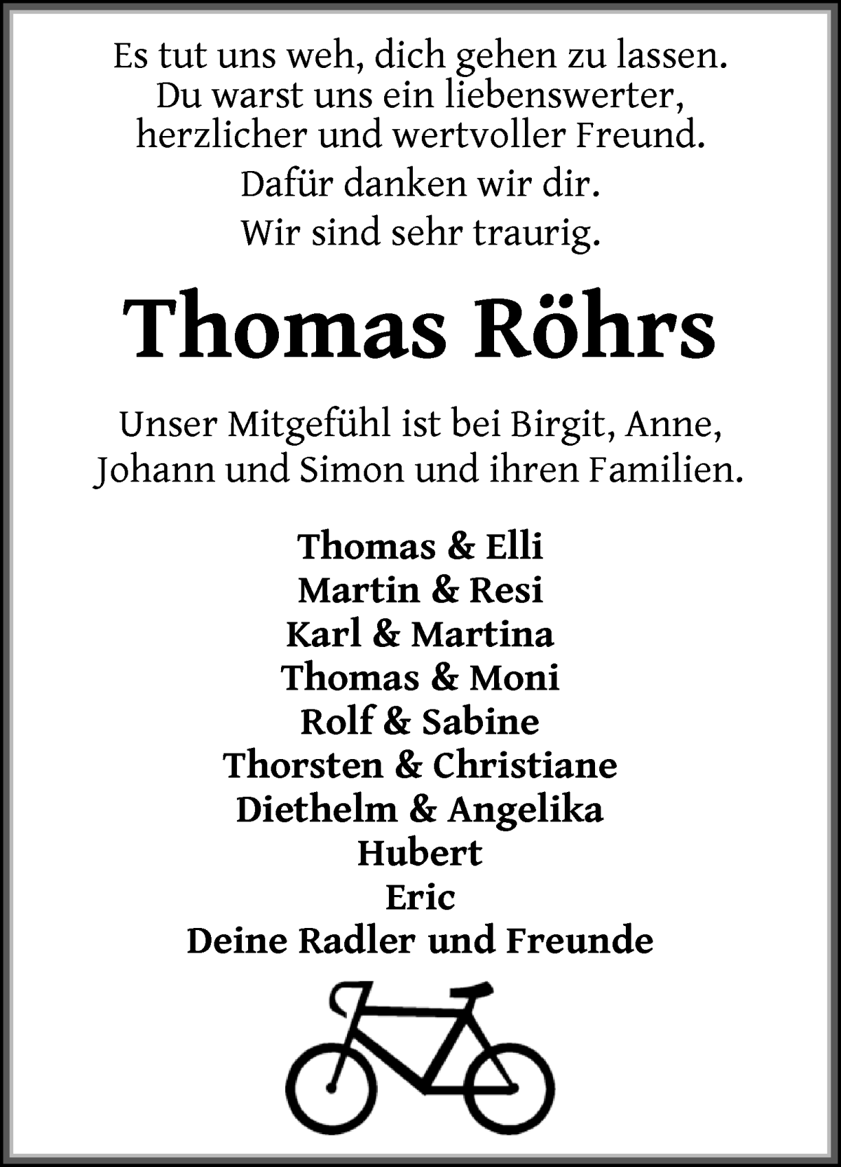 Traueranzeige von Thomas Röhrs von WESER-KURIER