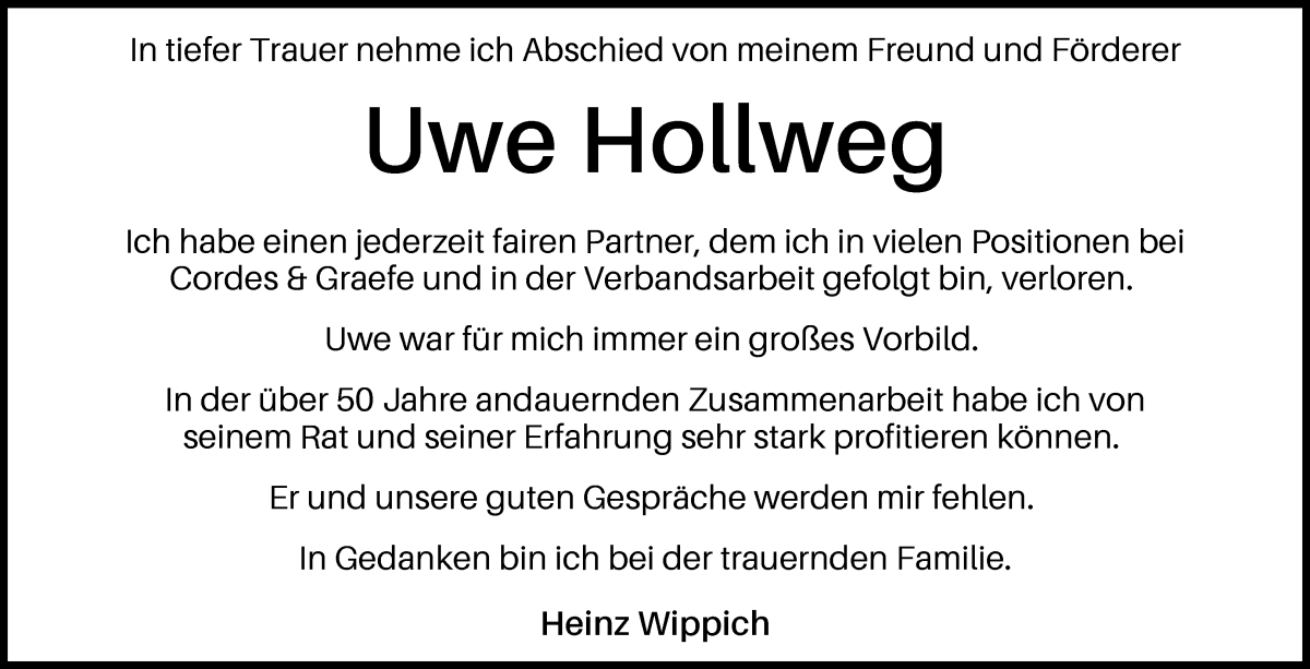 Traueranzeige von Uwe Hollweg von WESER-KURIER