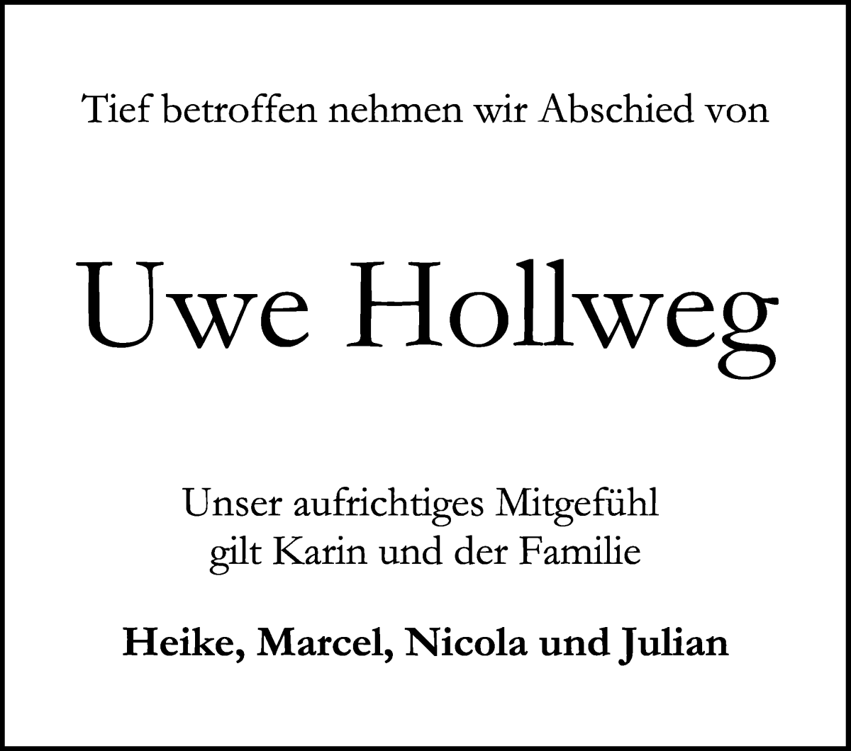 Traueranzeige von Uwe Hollweg von WESER-KURIER