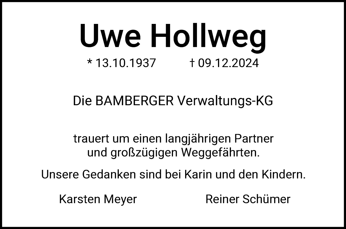 Traueranzeige von Uwe Hollweg von WESER-KURIER