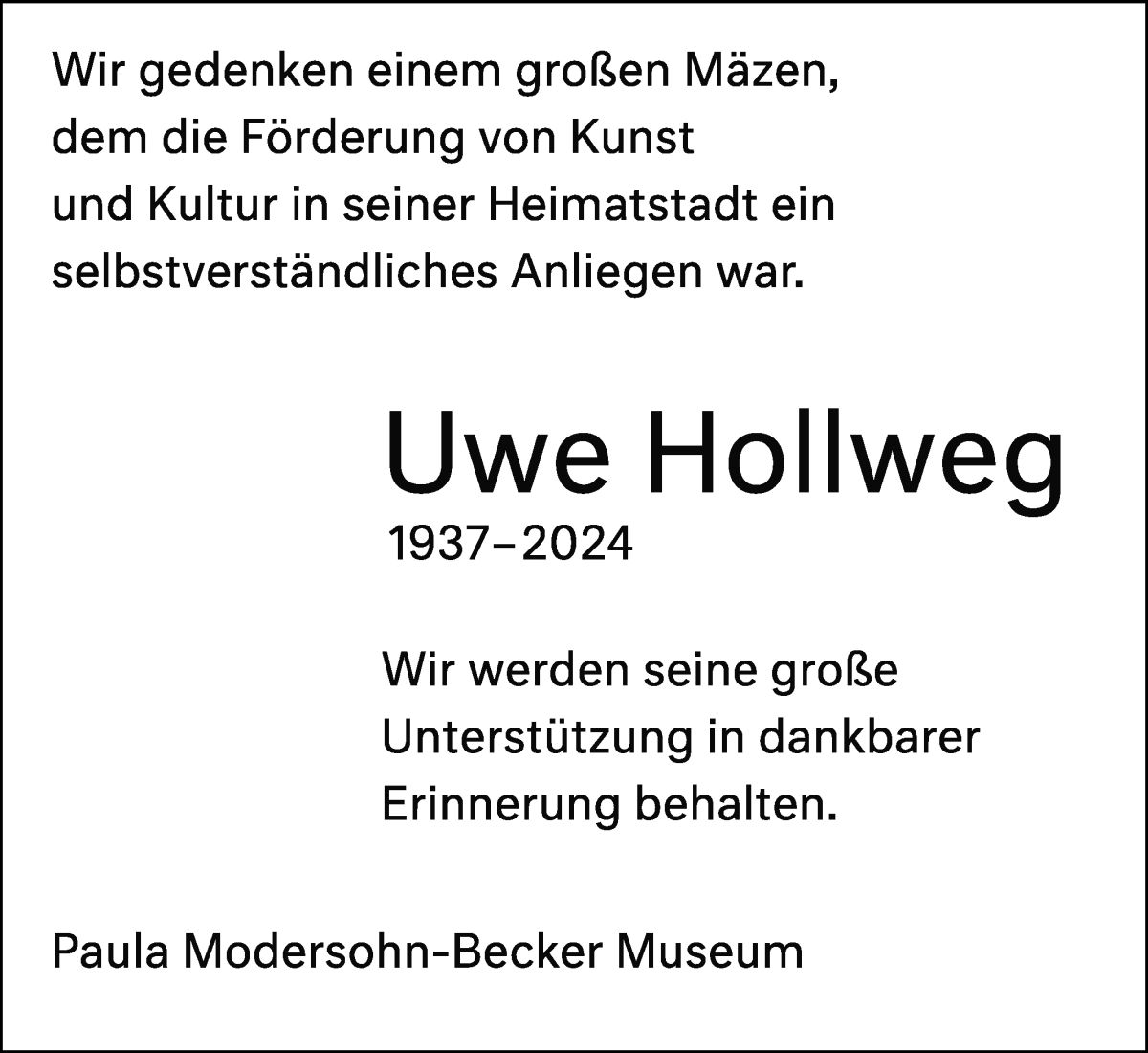 Traueranzeige von Uwe Hollweg von WESER-KURIER