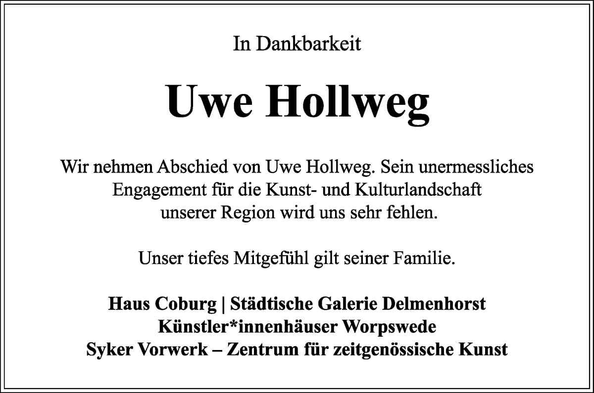 Traueranzeige von Uwe Hollweg von WESER-KURIER