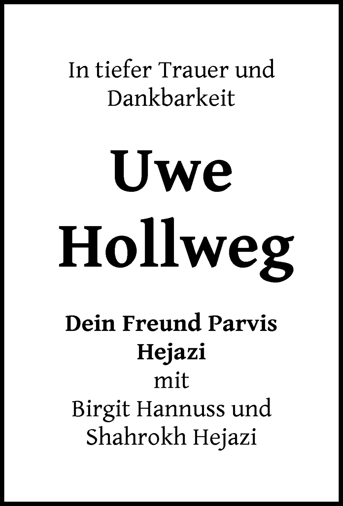 Traueranzeige von Uwe Hollweg von WESER-KURIER