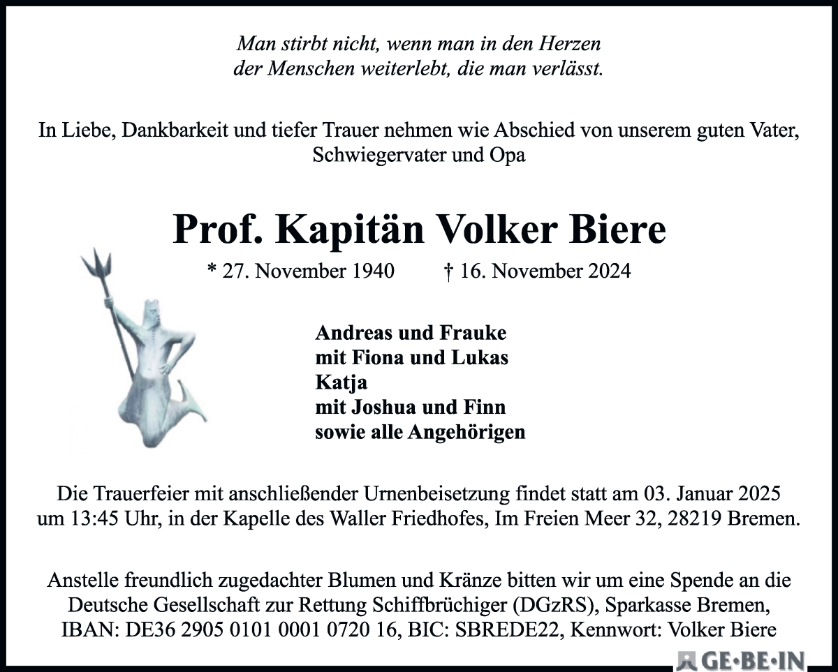 Traueranzeige von Volker Biere von WESER-KURIER