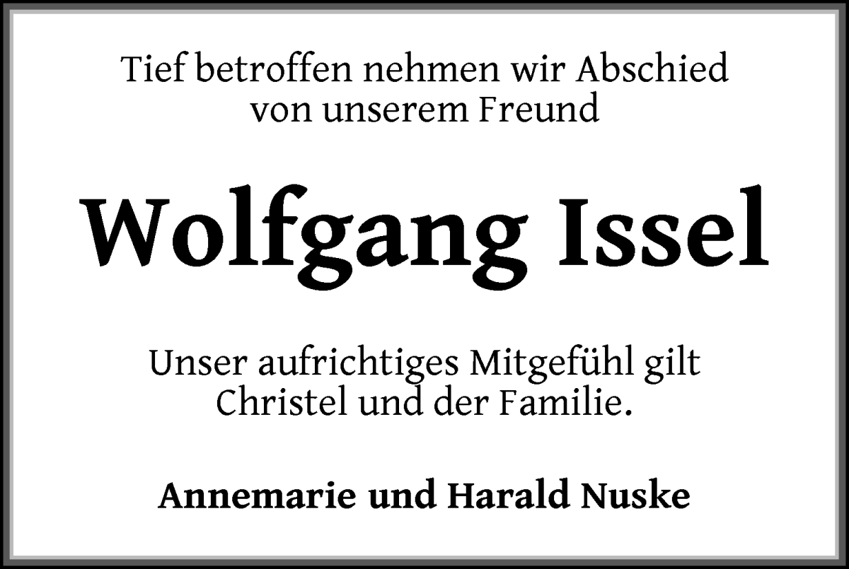 Traueranzeige von Wolfgang Issel von WESER-KURIER