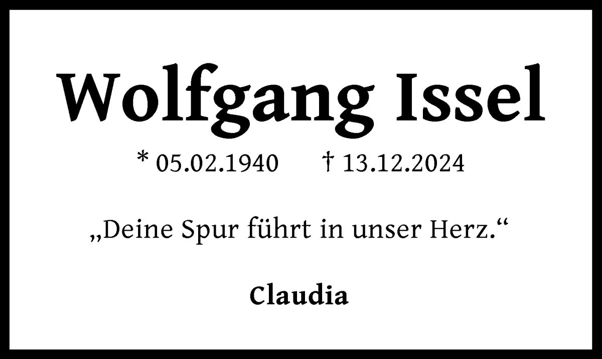 Traueranzeige von Wolfgang Issel von WESER-KURIER