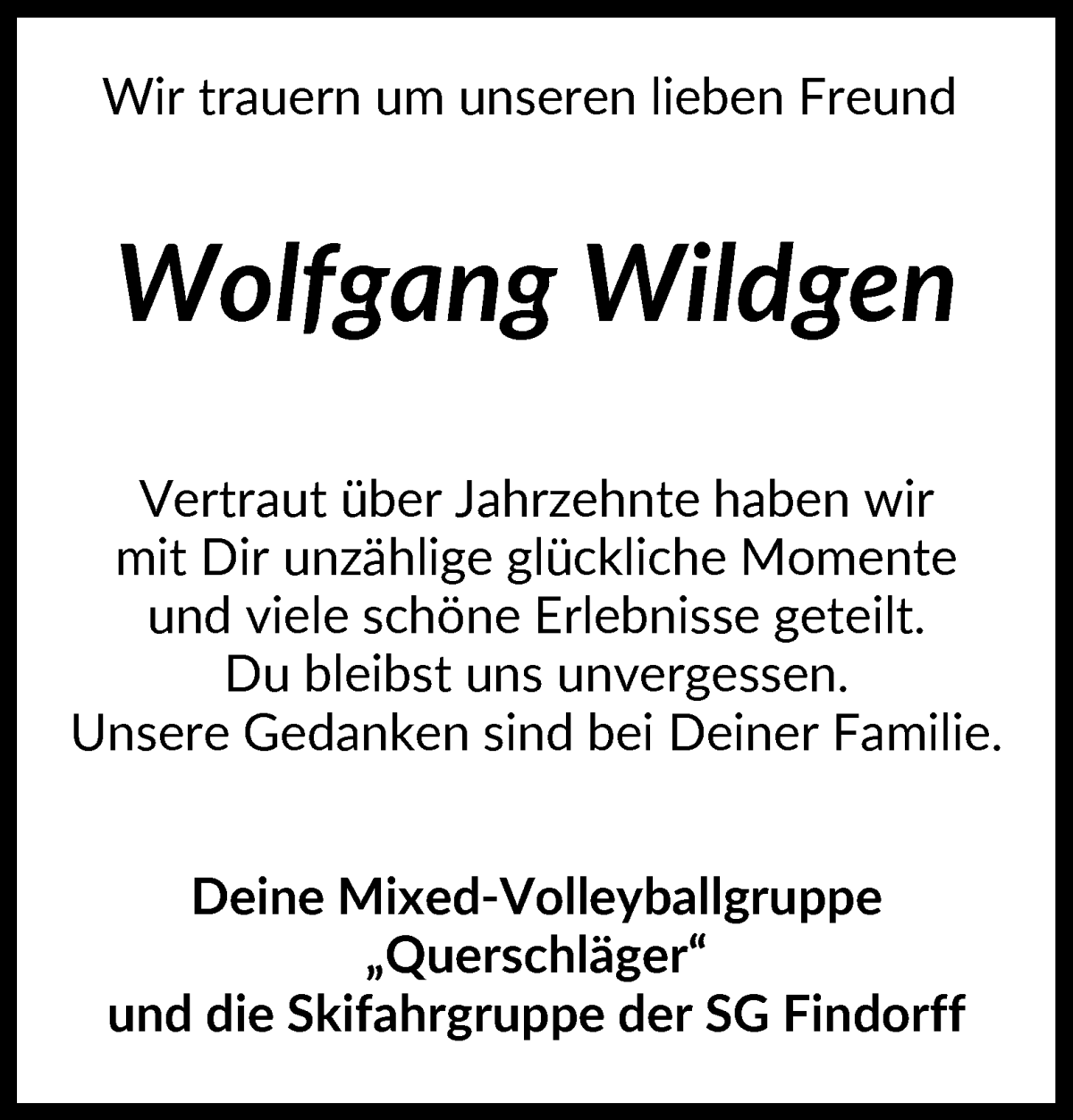 Traueranzeige von Wolfgang Wildgen von WESER-KURIER