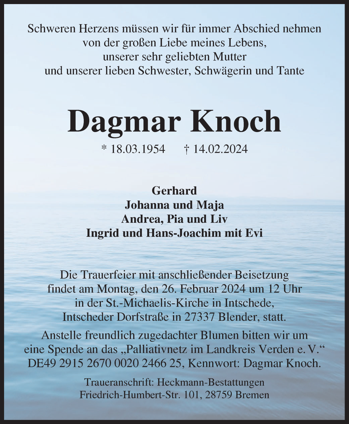Traueranzeige von Dagmar Knoch von WESER-KURIER