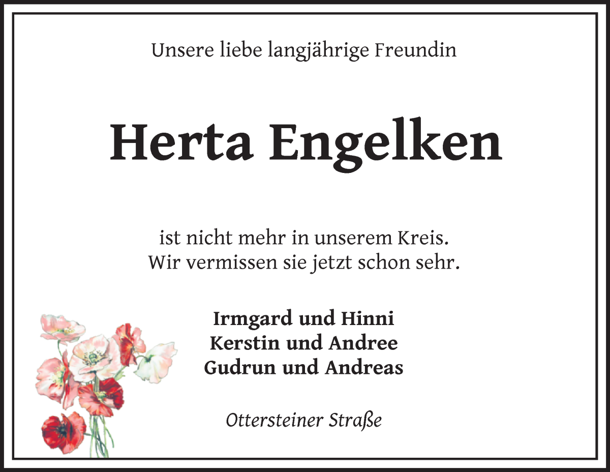 Traueranzeige von Herta Engelken von Wuemme Zeitung